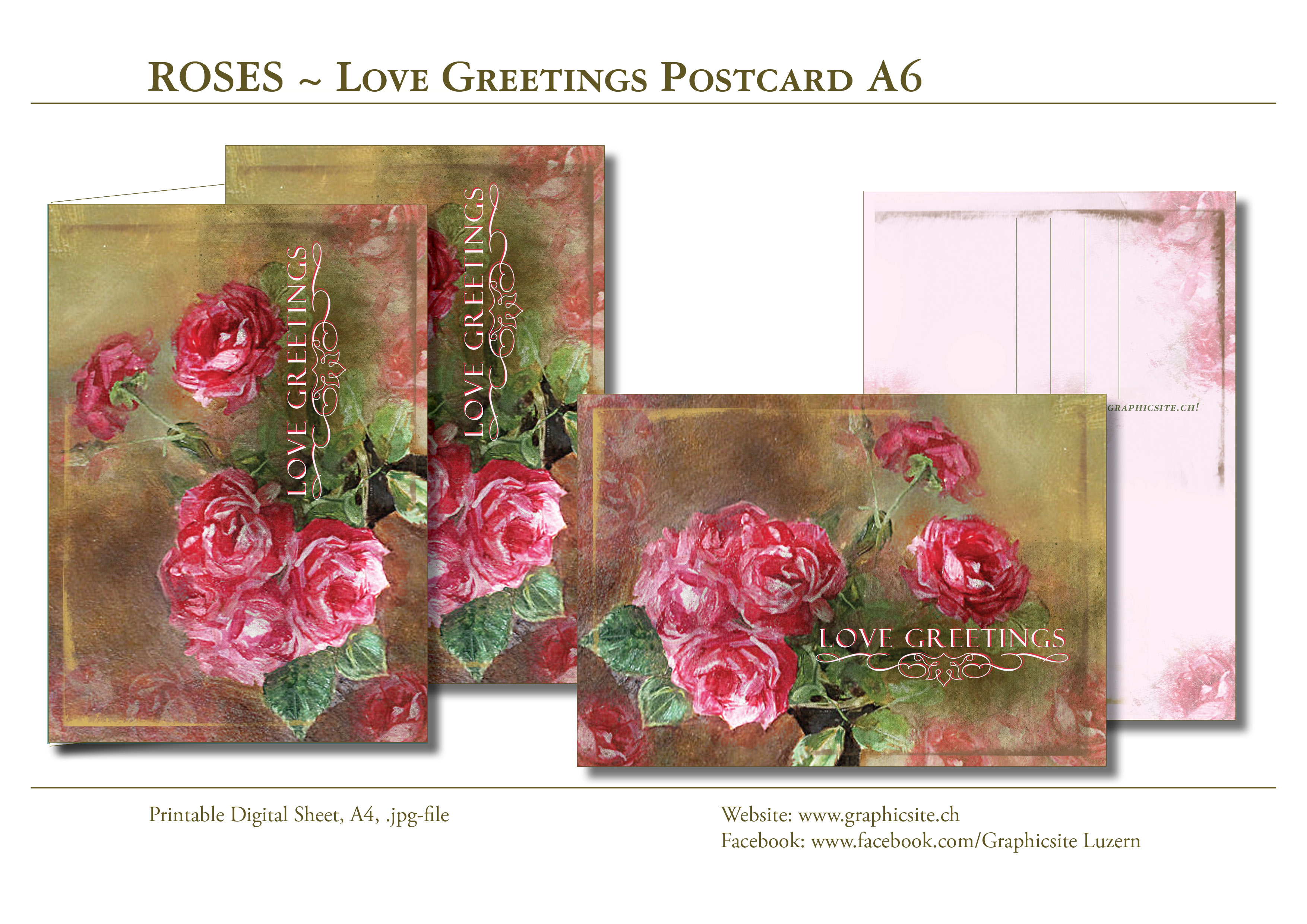 Karten selber drucken - DIN A-Formate -  Notizkarten - Grusskarten, Postkarte, grusskarten, A6,  Floral, Rosen, Blumen, digital, papeterie, grafiker, luzern,